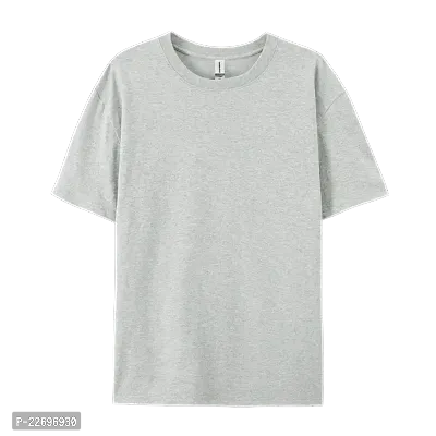 Elegant Cotton Light Grey Solid Round Neck Short Sleeve Oversized T-Shirts For Men And Women