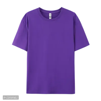 Elegant Cotton Purple Solid Round Neck Short Sleeve Oversized T-Shirts For Men And Women-thumb0