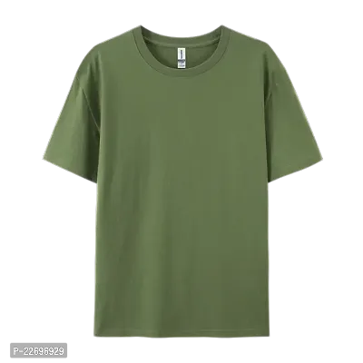 Elegant Cotton Olive Solid Round Neck Short Sleeve Oversized T-Shirts For Men And Women