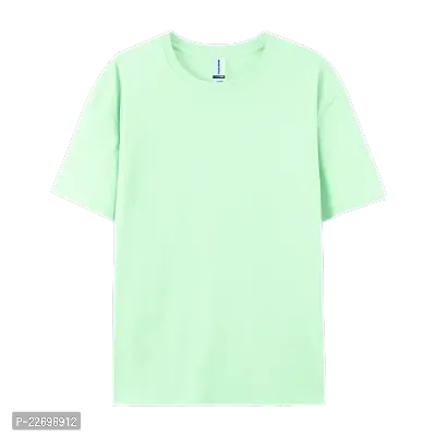 Elegant Cotton Pista Green Solid Round Neck Short Sleeve Oversized T-Shirts For Men And Women