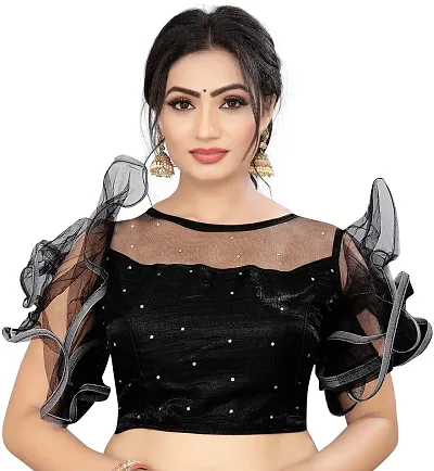 Satin Ruffle Sleeve Stitched Partywear Blouses