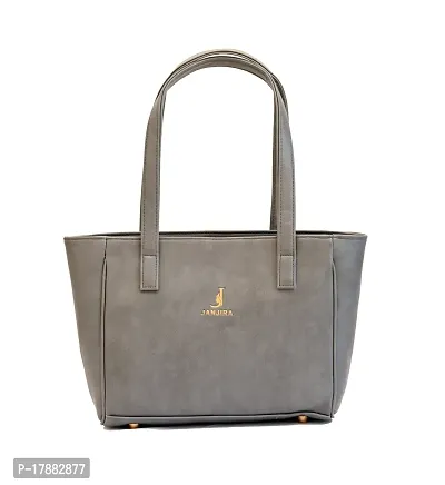 Stylish Grey PU Solid Tote Bags For Women