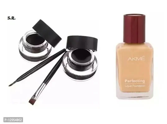 MUSIC FLOWER BLACK , BROWN GEL EYELINER WATERPROOF + LIQUID PERFECTING MATTE FOUNDATION 27ML-thumb0