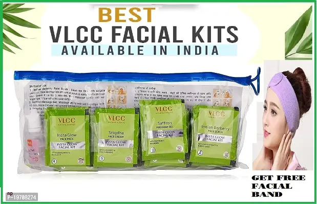 VLCC Salon Series Insta Glow Facial Kit, 240g + 12ml pack of 1 + get free facial band pack of 1