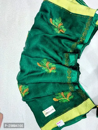 Embellished Organza Saree For Women Green Color-thumb0