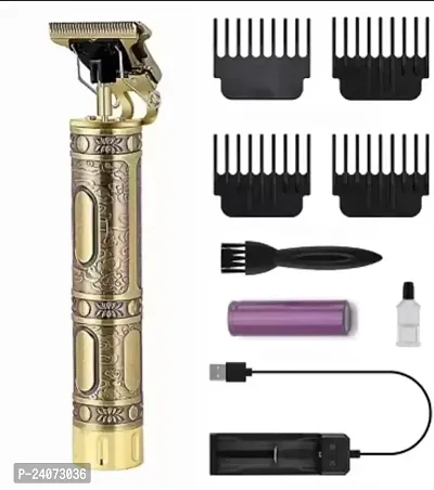 Waterproof Vintage -T9 Metal Hair Cutting Trimmer USB charging 0mm Cutting Trimmer 60 min Runtime 4 Length Settings  (Gold)-thumb0