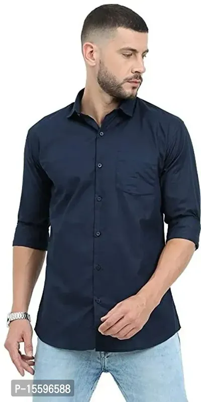 Reliable Blue Cotton Blend  Three-Quarter Sleeves Casual Shirts For Men-thumb0