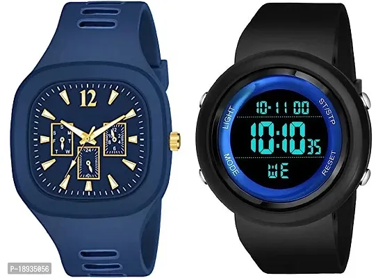 Multi Function Addi Days and Date Dial Strap Color Black Alarm Sports Combo Digital(Blue Miller and White Addis) Watch for Boys  Girls