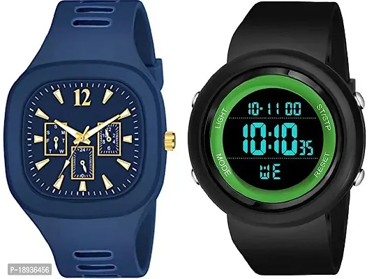 Multi Function Addi Days and Date Dial Strap Color Black Alarm Sports Combo Digital(Blue Miller and White Addis) Watch for Boys  Girls