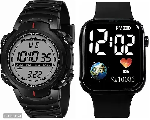 PUTHAK  Brand for Boys Classic Combo Luxury Style Set of 2 Multi-Functional Automatic Black Strap Waterproof Digital Sports Watch for