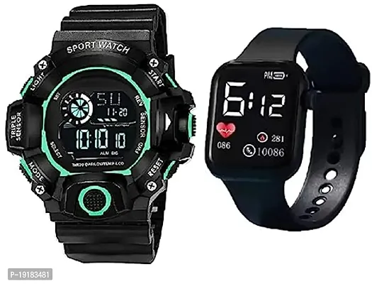 PUTHAK  Digital Watch Shockproof Multi-Functional Automatic 3 Colours Boader Black Waterproof Digital Sport Watch for Men's Kids Watch for Boys (Black)