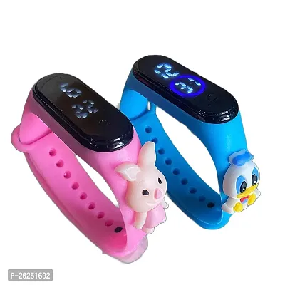 PUTHAK  Digital Dial Waterproof LED Band Smart Watch for Kids - Stylish and Fashionable Watch for Kids Boys  Girls with Colorful Cartoon Character (Pink  Blue)