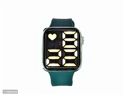 PUTHAK    LED White Light LED Side Button Touch Watch with Colourful Flash Light for Kids | Date, Time and Year Display | Green Band, White Display Light