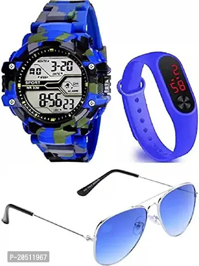 PUTHAK  Black Digital Stainless Steel Watch with Sunglass Boy's Combo Pack of