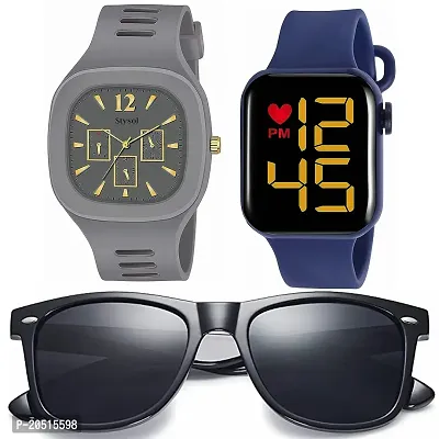 PUTHAK   Square Shape Sunglasses  Digital Watch for Man Latest Combo Offer Chasma for Boys Sports Watch