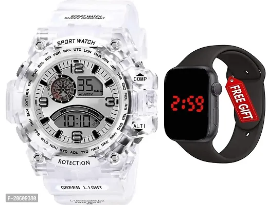 PUTHAK  Premium Brand - A Digital Watch with Square LED Shockproof Multi-Functional Automatic 5 Color Dial White Strap Waterproof Digital Sports Watch for Men's Kids Watch for Boys - Watch for Men