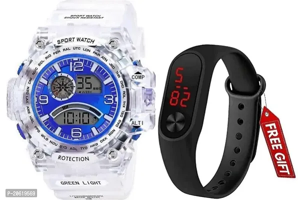 PUTHAK  Premium Brand - A Digital Watch with LED Shockproof Multi-Functional Automatic 5 Color Dial White Strap Waterproof Digital Sports Watch for Men's Kids Watch for Boys - Watch for Men