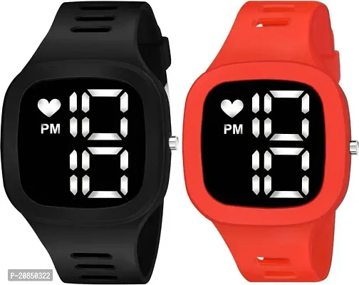 PUTHAK  Unisex Digital Sports Watch | Large LED Digits Dial | Square Wristwatch | for Men, Kids, Boys  Girls, Women | Durable Silicone Case | Vibrant Multicolor Band | Digital Display Red  Green