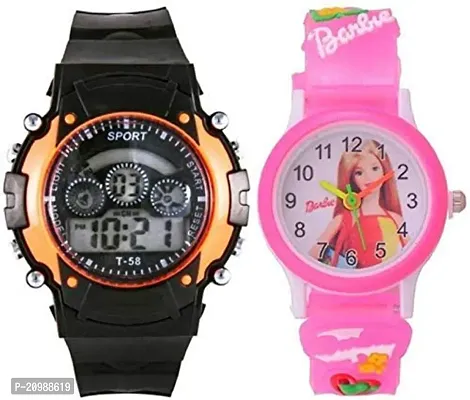 PUTHAK  Combo of Digital Sport Watch and Beautiful Pink Watch for Kids Boys and Girl
