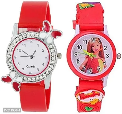 PUTHAK    Analog White Dial Watch for Girl's Women  Kids Watch Combo Red