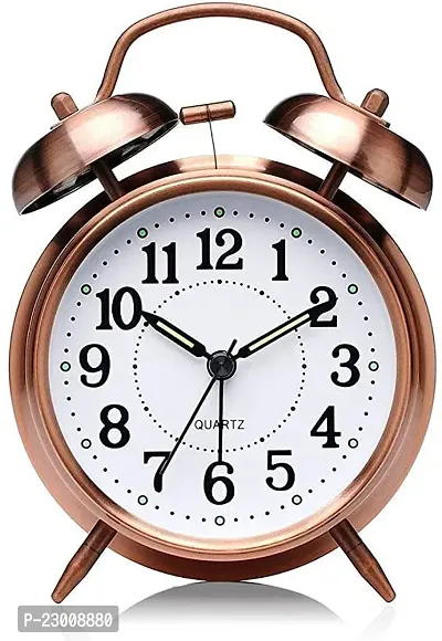 Classic  Table Alarm Clock With Night Led Light Heavy Slippers Extra Loud Alarm Clock Ideal For Student And Kids Bedroom (Copper)-thumb0