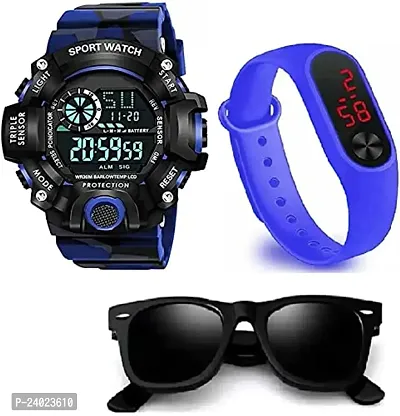 PUTHAK  Digital Sports Multi Functional Black Dial Watch with blueled m2 for Mens Boys with Black Sunglasses