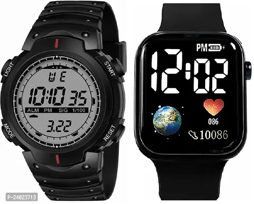 PUTHAK  Boys Classic Combo Luxury Style Set of 2 Multi-Functional Automatic Black Strap Waterproof Digital Sports Watch for