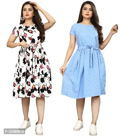 Stylish Multicoloured Crepe Dresses For Women Pack Of 2-thumb0