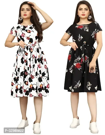 Stylish Multicoloured Crepe Dresses For Women Pack Of 2-thumb0