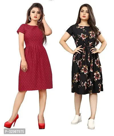 Stylish Multicoloured Crepe Dresses For Women Pack Of 2-thumb0