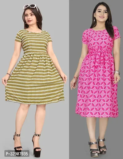 Stylish Multicoloured Crepe Dresses For Women Pack Of 2-thumb0