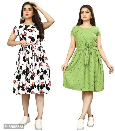 Stylish Multicoloured Crepe Dresses For Women Pack Of 2-thumb0