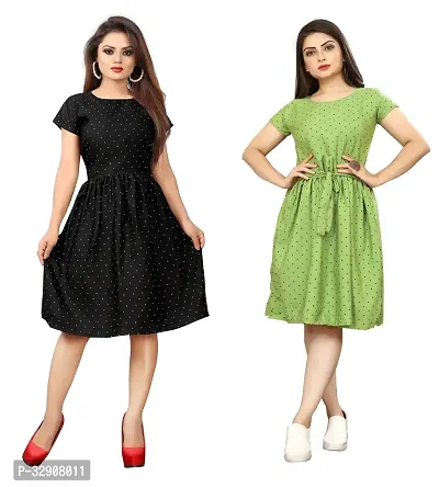 Stylish Multicoloured Crepe Dresses For Women Pack Of 2-thumb0