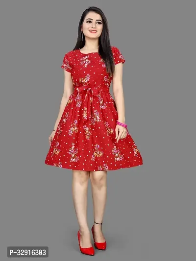 Stylish Red Crepe Dresses For Women-thumb0