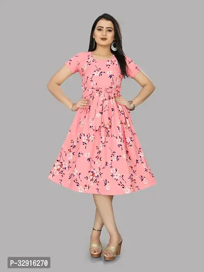 Stylish Pink Crepe Dresses For Women-thumb0