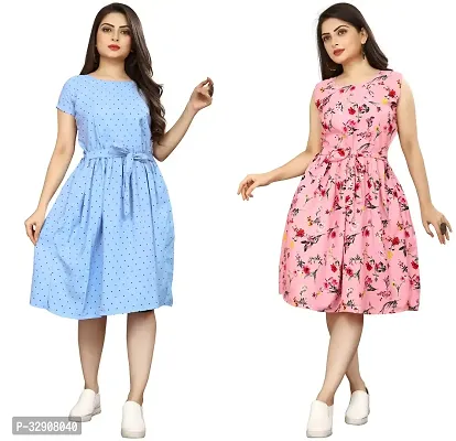 Stylish Multicoloured Crepe Dresses For Women Pack Of 2-thumb0