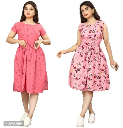 Stylish Multicoloured Crepe Dresses For Women Pack Of 2-thumb0