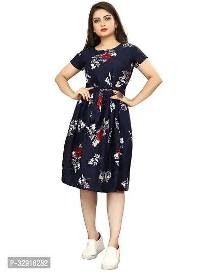 Stylish Navy Blue Crepe Dresses For Women-thumb0