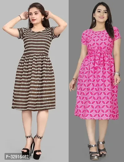 Stylish Multicoloured Crepe Dresses For Women Pack Of 2-thumb0