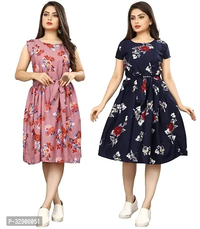 Stylish Multicoloured Crepe Dresses For Women Pack Of 2-thumb0