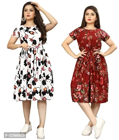 Stylish Multicoloured Crepe Dresses For Women Pack Of 2-thumb0