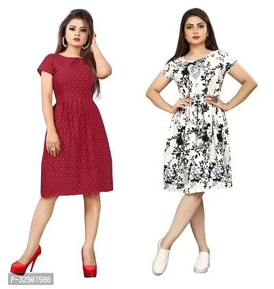 Stylish Multicoloured Crepe Dresses For Women Pack Of 2-thumb0