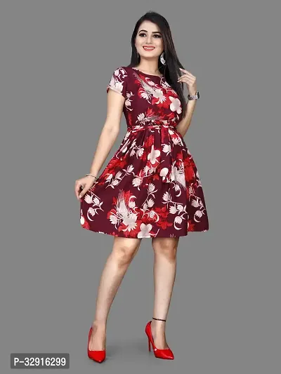 Stylish Maroon Crepe Dresses For Women-thumb0