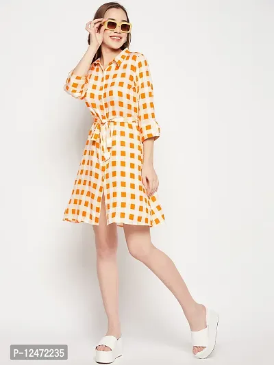 Stylish Orange Cotton Printed Shirt Dress For Women-thumb5