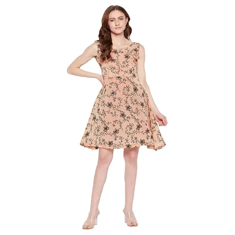 FORPRETTY Stylish Cotton Mini Dress Sleeveless Floral Printed Frock Style Dress Fancy Frock Style Western Dresses for Women