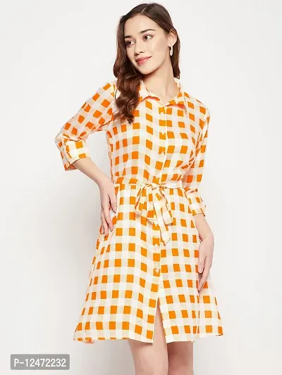 Stylish Orange Cotton Printed Shirt Dress For Women