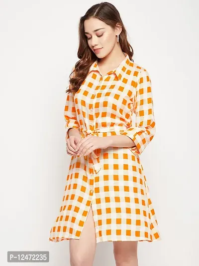 Stylish Orange Cotton Printed Shirt Dress For Women-thumb3
