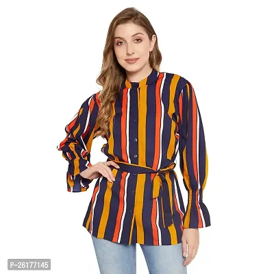 FORPRETTY Polyester Crepe V-Neck Printed Crop Tops for Women Blouson Casual Full Sleeve Women Summer Top for Girls Formal Office Wear