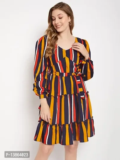 Stripe Multicolor Full Sleeve Polyester Knee Length Dress