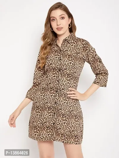 Leopard Brown Knee Length Crepe Dress-thumb0